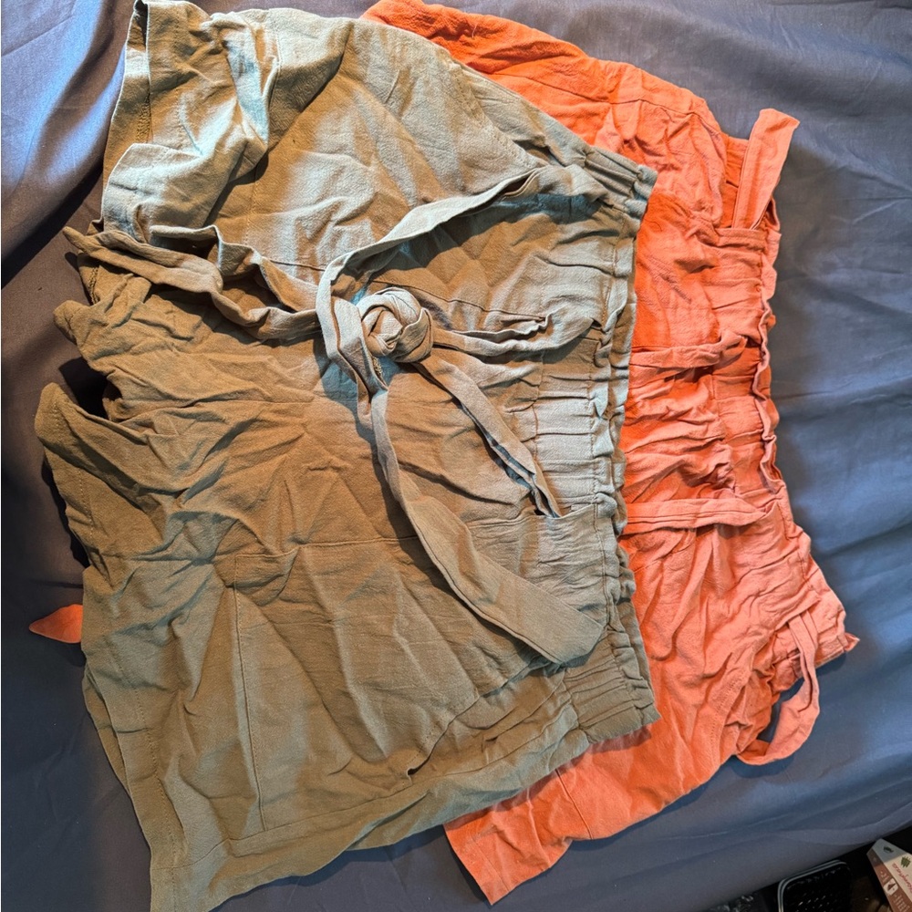 Set of Green and Orange Casual Shorts